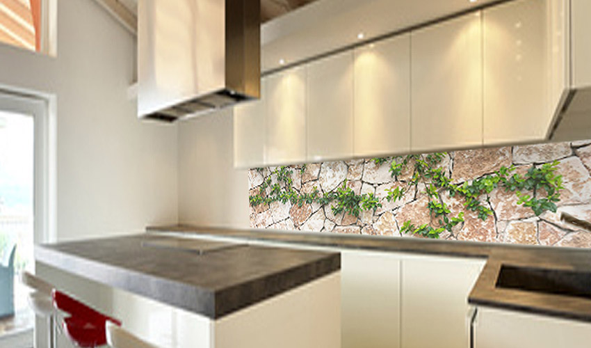 stylische Küche mit Natursteinmauer-look (Bild-Nr. 0200457)


